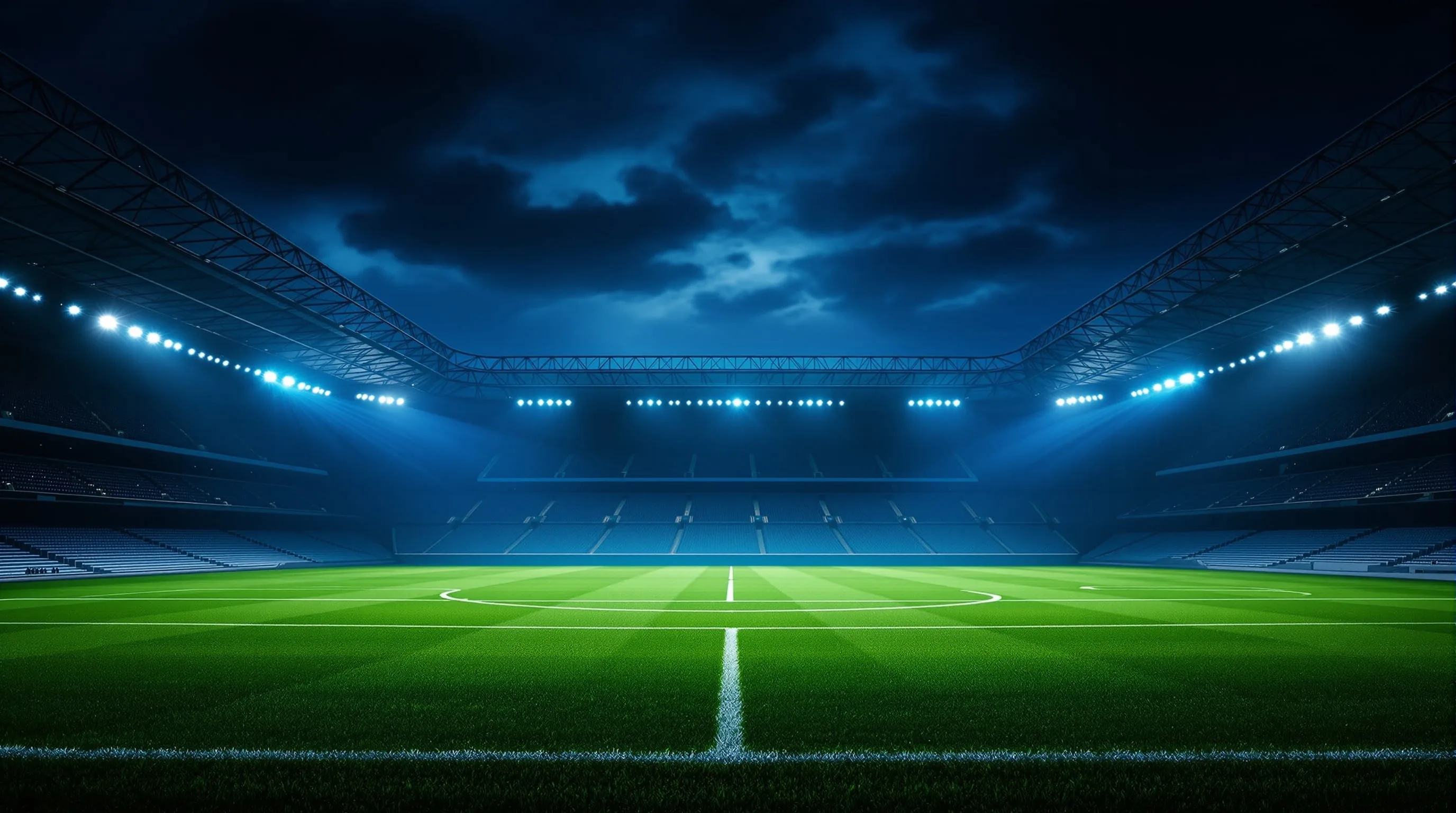 Estádio de futebol com iluminação dramática